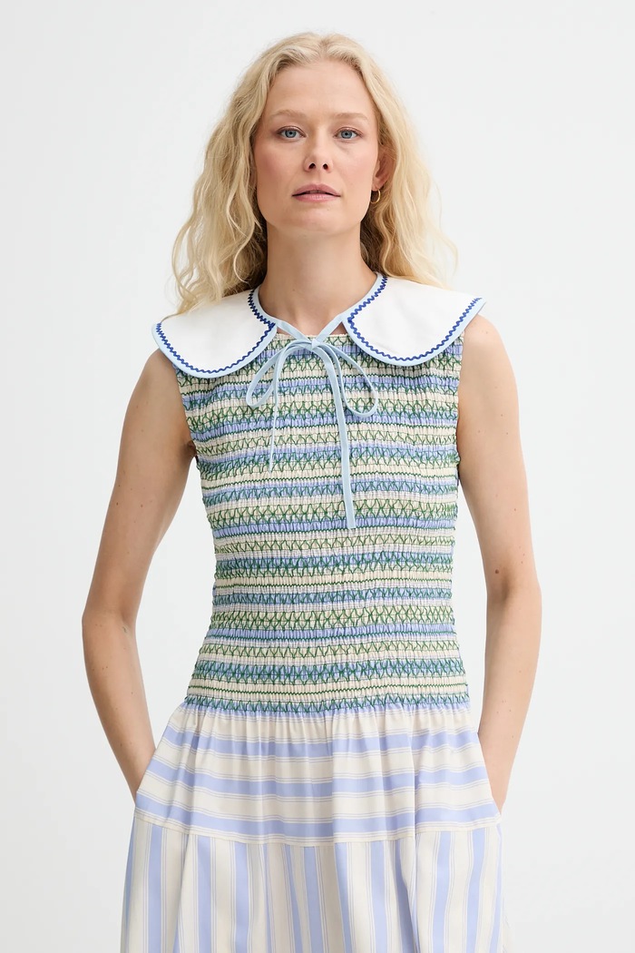 Ozdobný límec z džínoviny Renewed creative upcycling látka bílá denim.collar.upc