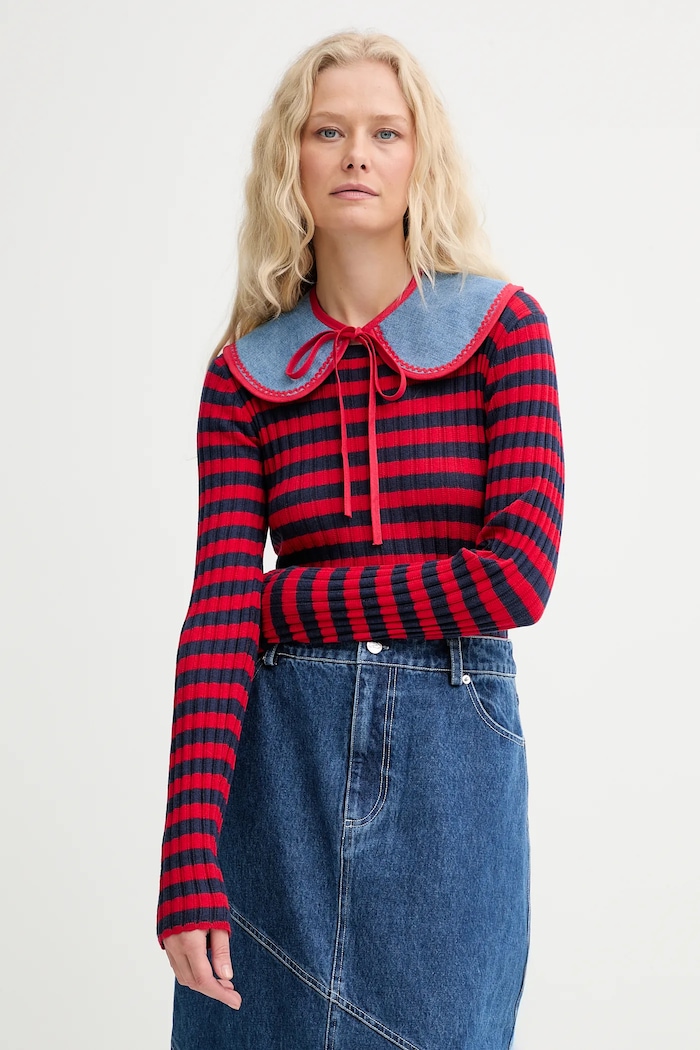 Ozdobný límec z džínoviny Renewed creative upcycling látka modrá denim.collar.upc