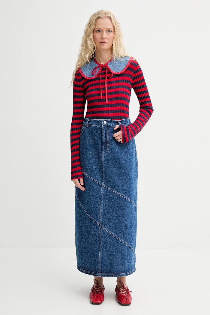 Ozdobný límec z džínoviny Renewed creative upcycling denim.collar.upc modrá AA00