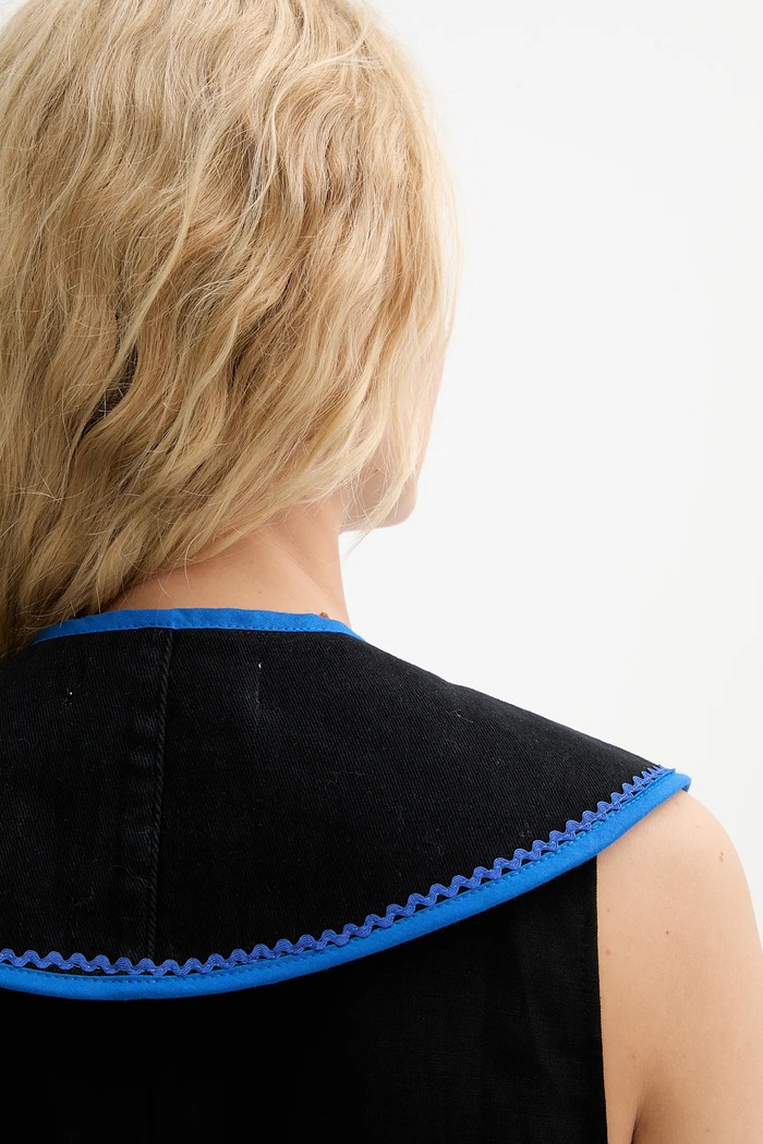Guler decorativ din denim creative upcycling Renewed denim.collar.upc negru