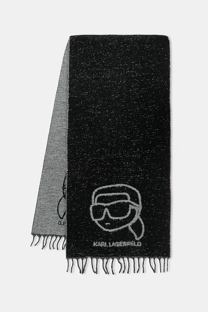 Šál s prímesou vlny Karl Lagerfeld IKON látka čierna A4W33051