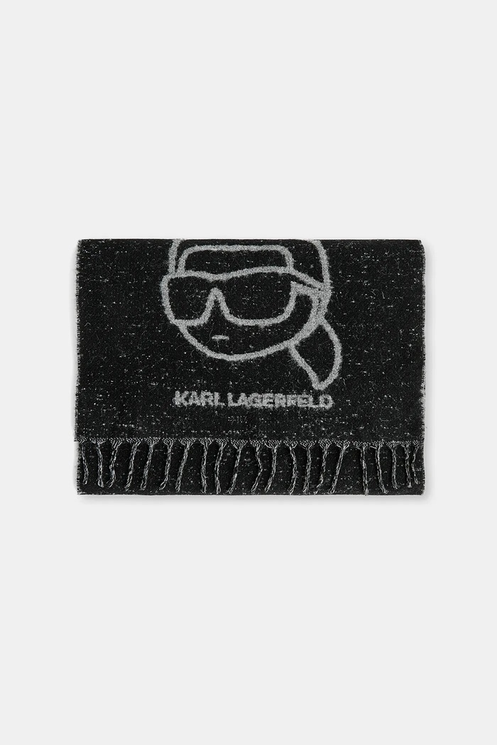 Šál s prímesou vlny Karl Lagerfeld IKON A4W33051 čierna AA00