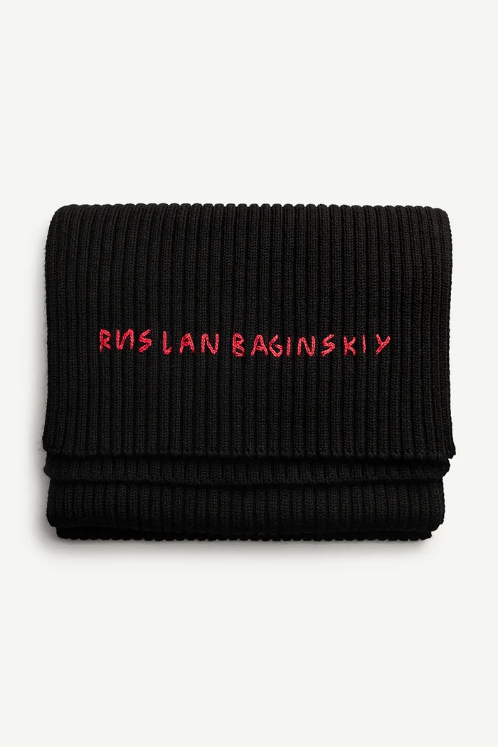 Ruslan Baginskiy szalik wełniany Scarf dzianina czarny SKR033/034.MW.FL.CD24