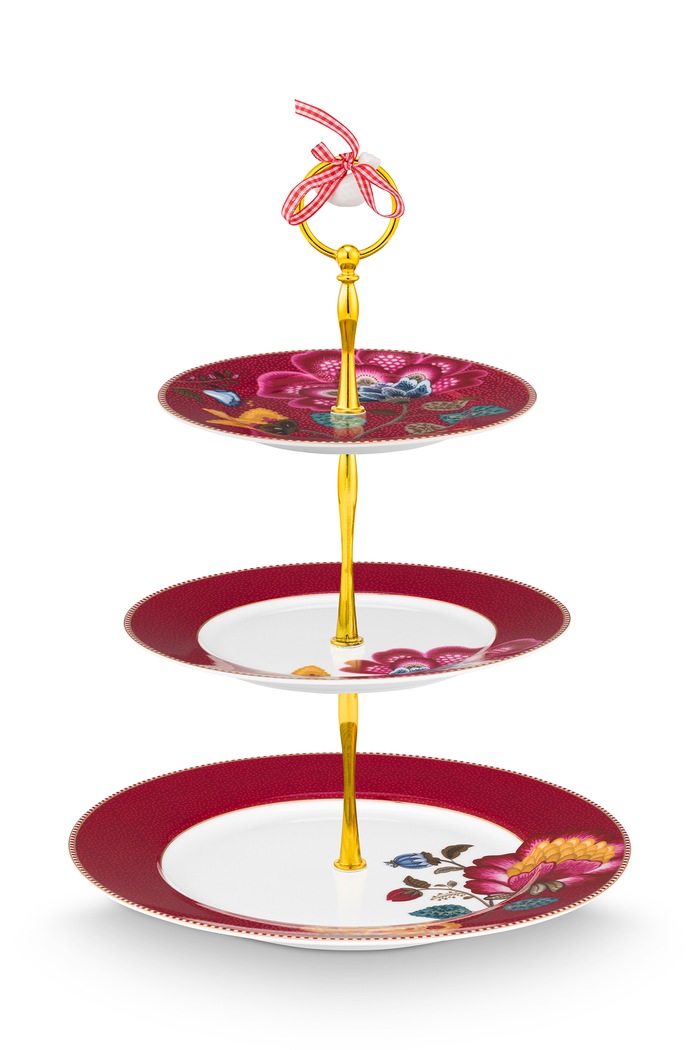 Pip Studio Etażerka do serwowania z porcelany Blooming Tales Fantasy czerwony 51018187