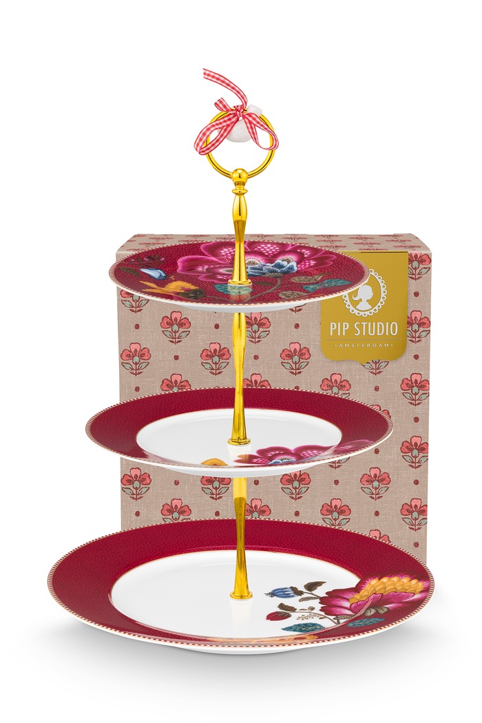 Etażerka do serwowania z porcelany Blooming Tales Fantasy Pip Studio czerwony 51018187