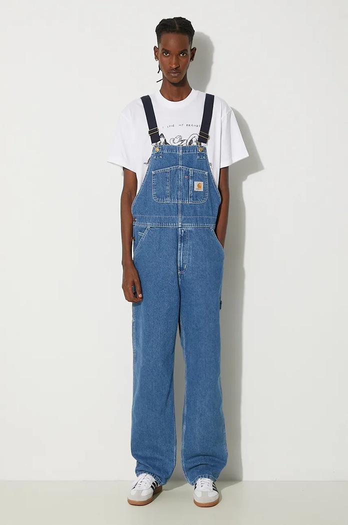 Бавовняний комбінезон Carhartt WIP Bib Overall блакитний I022946