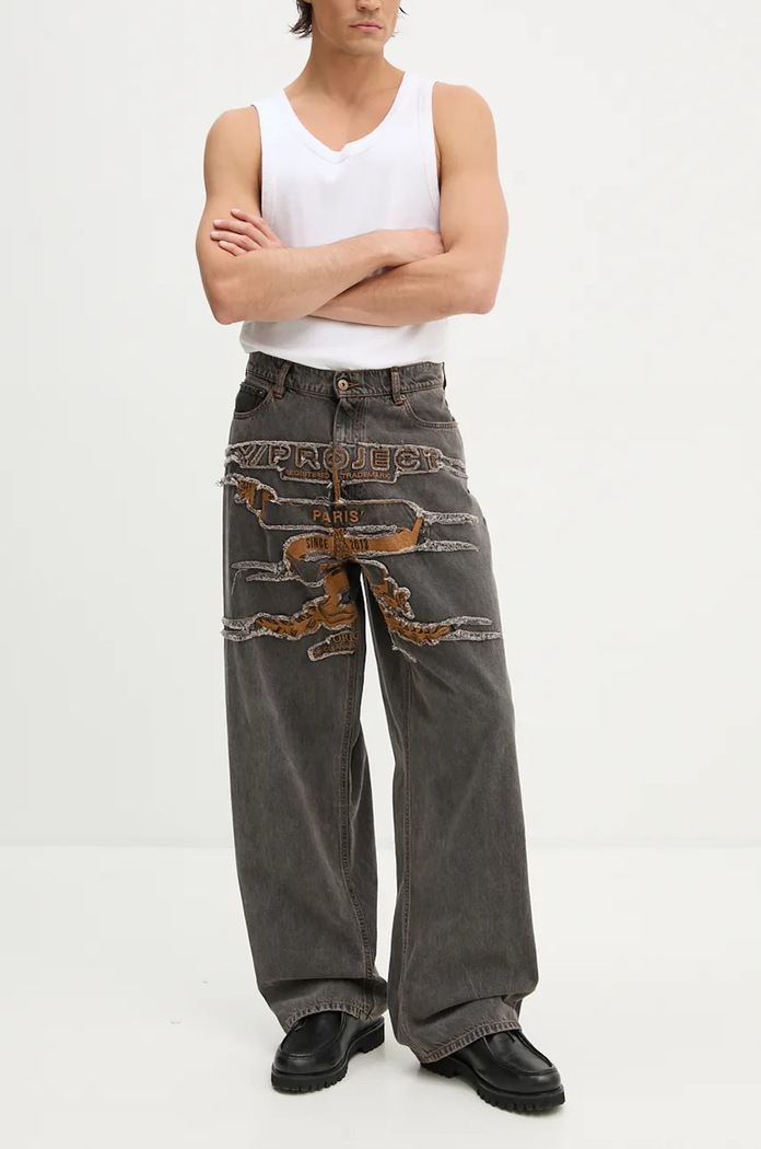 Rifle Y/Project EVERGREEN PARIS' BEST PATCH JEANS 207PA005 sivá AA00