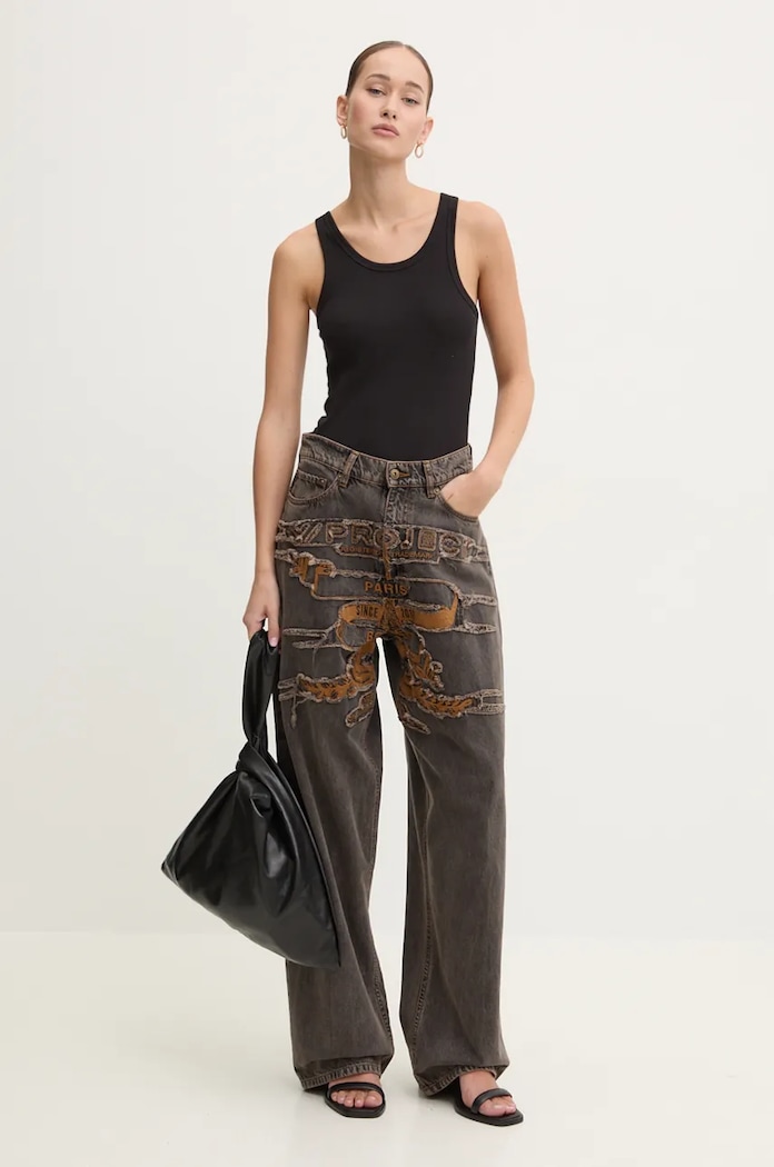Rifle Y/Project EVERGREEN PARIS' BEST PATCH JEANS 207PA005 sivá