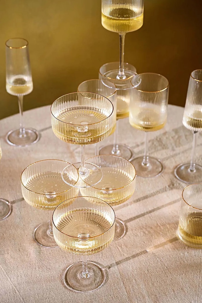 vtwonen pahar de șampanie Gold Rim 300 ml set de 4 52133002 transparent AA00