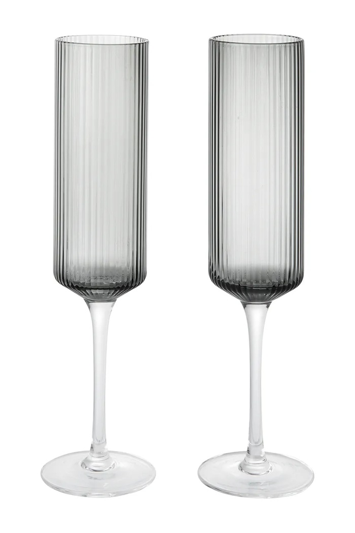 Ferm Living Zestaw kieliszków do szampana ze szkła Ripple szary 1104271424