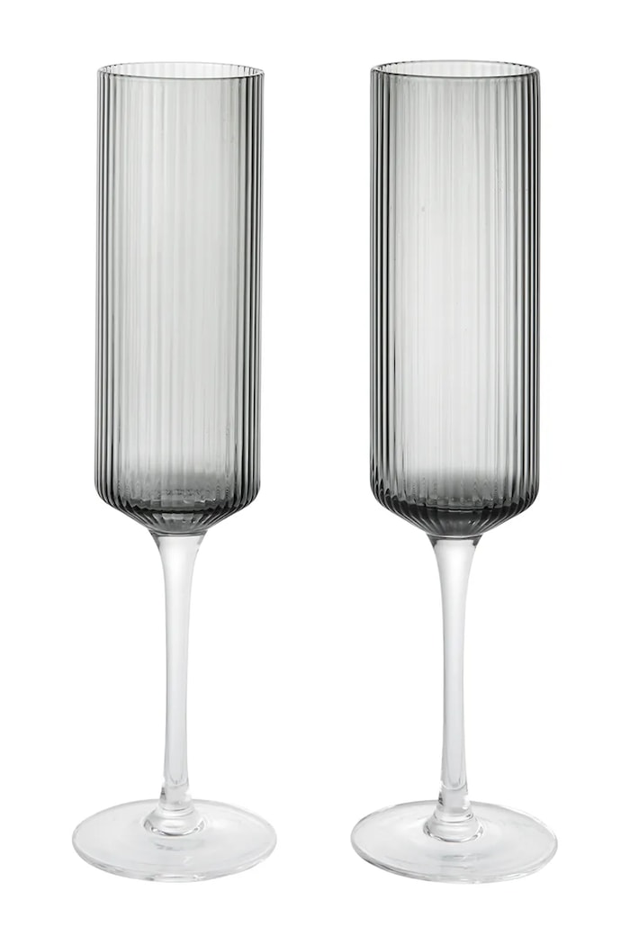 Ferm Living Zestaw kieliszków do szampana ze szkła Ripple szary 1104271424