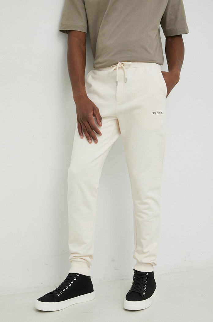 Les Deux pantaloni de trening din bumbac bumbac bej LDM530015.