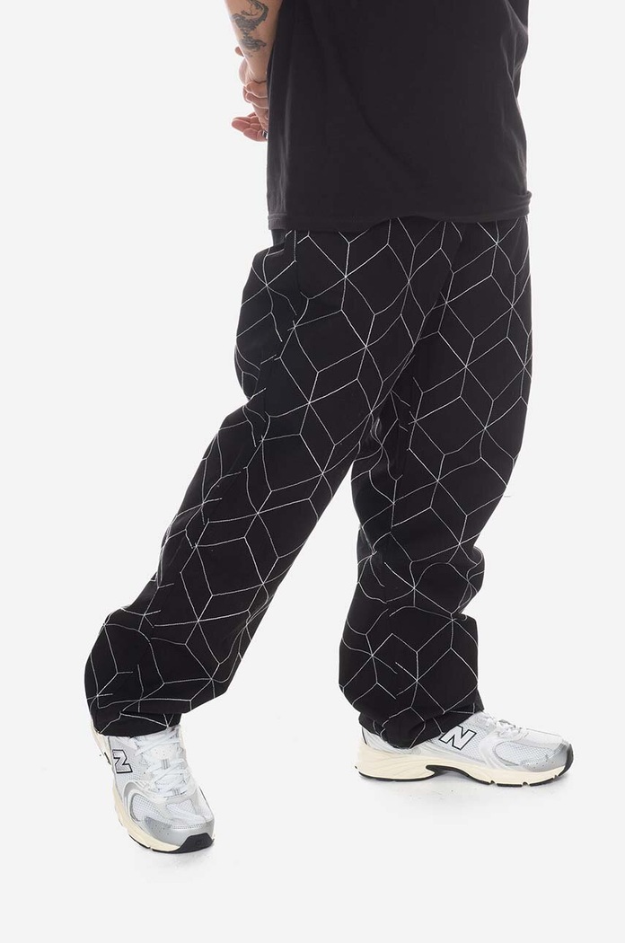 PLEASURES spodnie bawełniane Vocal Utility Pant wzorzyste czarny P23SP035