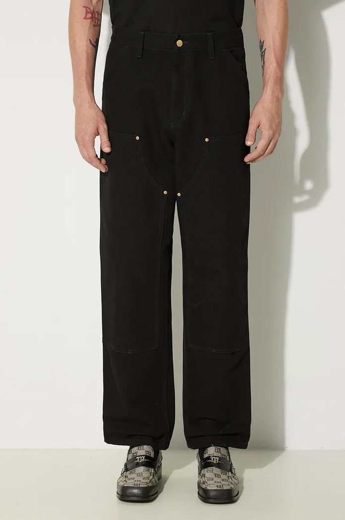 Бавовняні штани Carhartt WIP Double Knee Pant гладкий чорний I031501