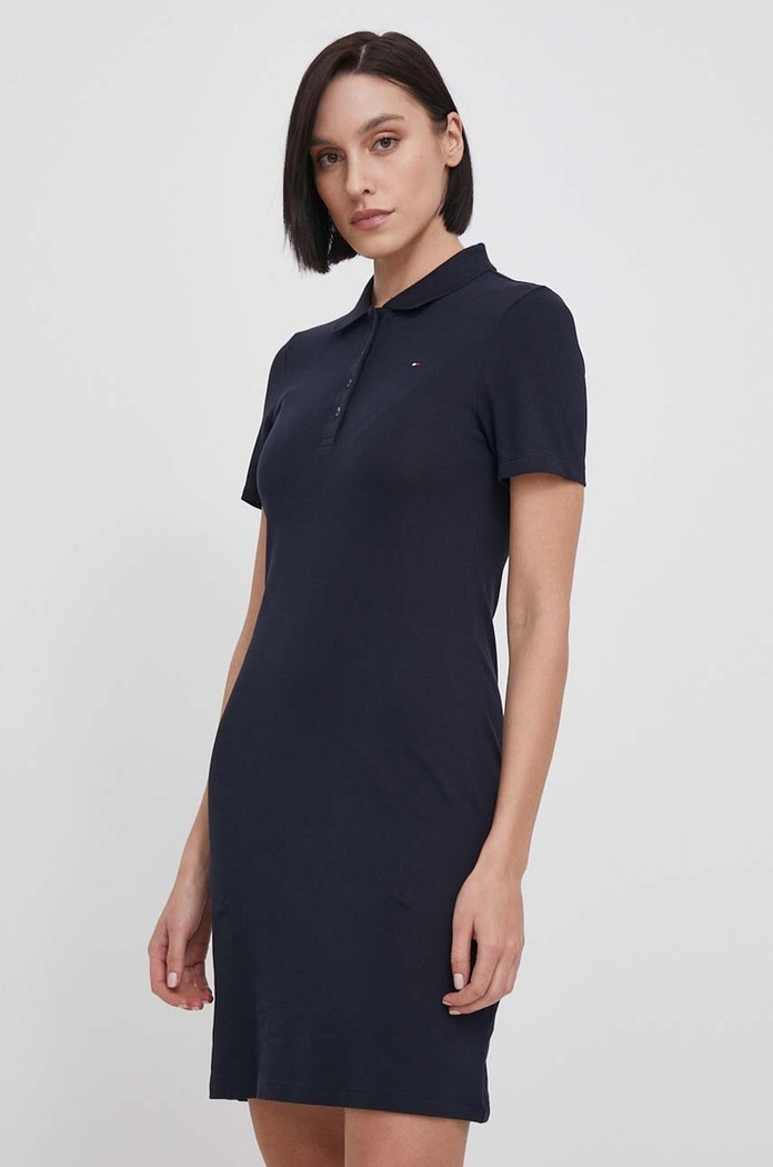 Φόρεμα Tommy Hilfiger με ελαστάν σκούρο μπλε WW0WW42048