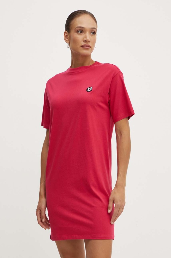 Βαμβακερό φόρεμα Karl Lagerfeld casual ροζ 245W1352