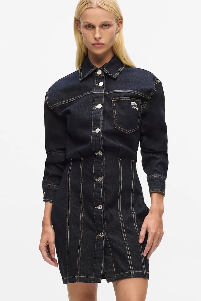 Odzież Karl Lagerfeld sukienka jeansowa IKON A4W13019 granatowy