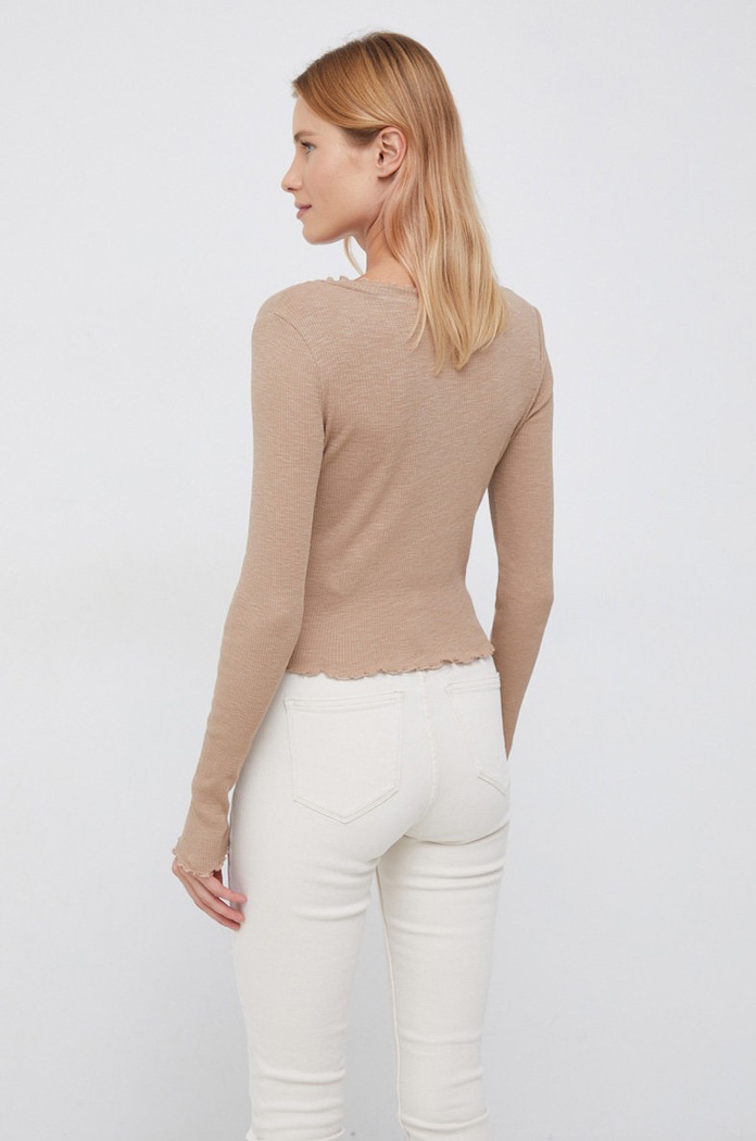 Oblečení Bavlněné tričko s dlouhým rukávem Vero Moda 10268919.SilverMink béžová