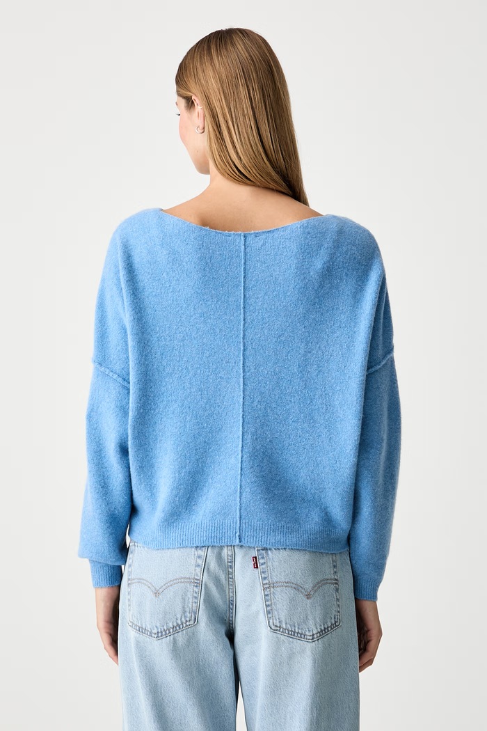 Odzież American Vintage sweter damski z dodatkiem wełny PULL ML COL BATEAU DAM225 niebieski