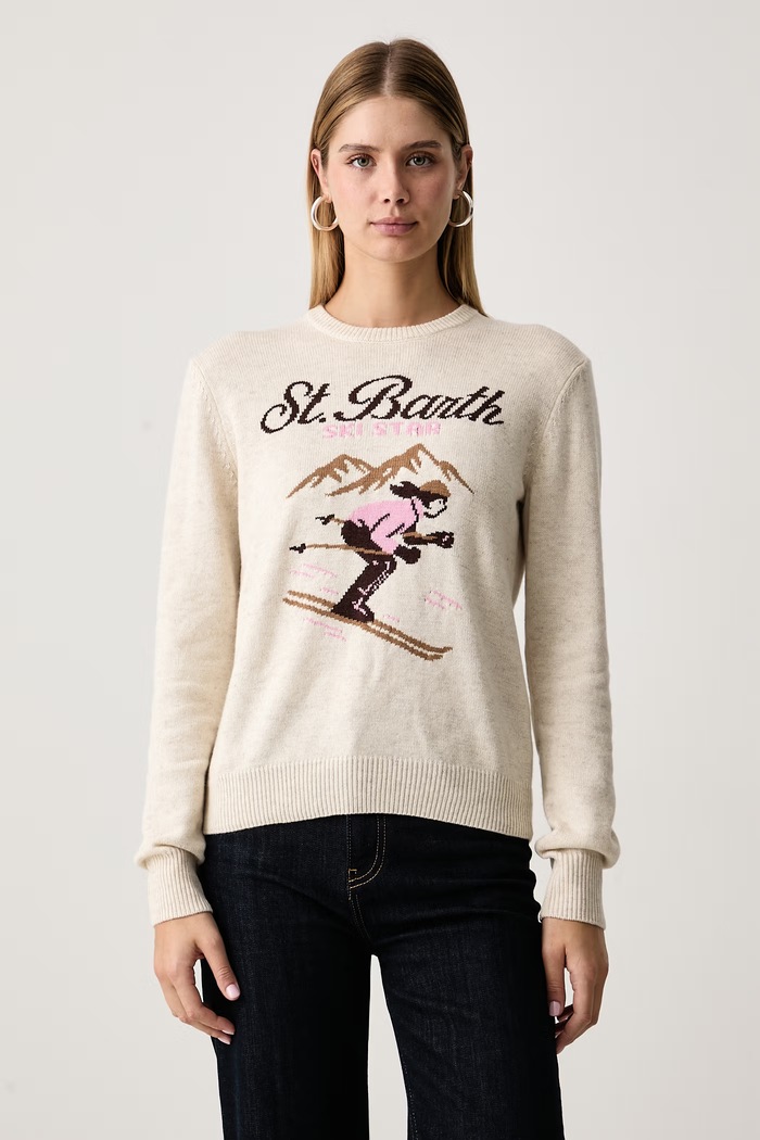 MC2 Saint Barth Sweter damski z wełną beżowy QUE0018