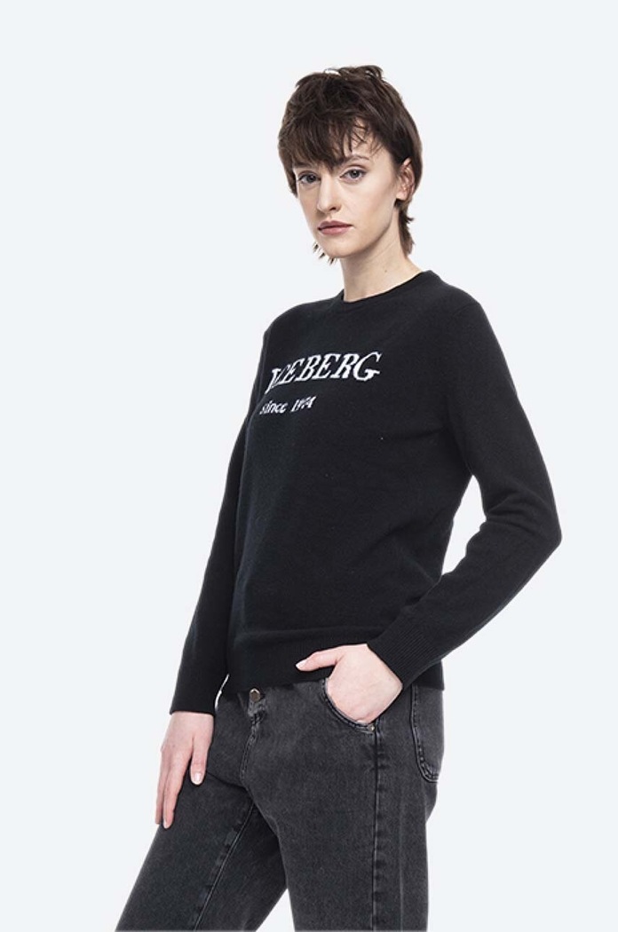 Кашмирен пуловер Iceberg Round Neck Knitted 20II2P0A0267003-9000 вълна черен 20II2P0A0267003.9000
