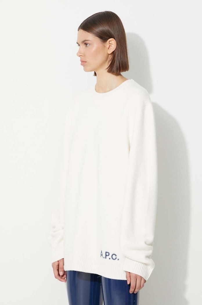 A.P.C. sweter wełniany okrągły biały H23059