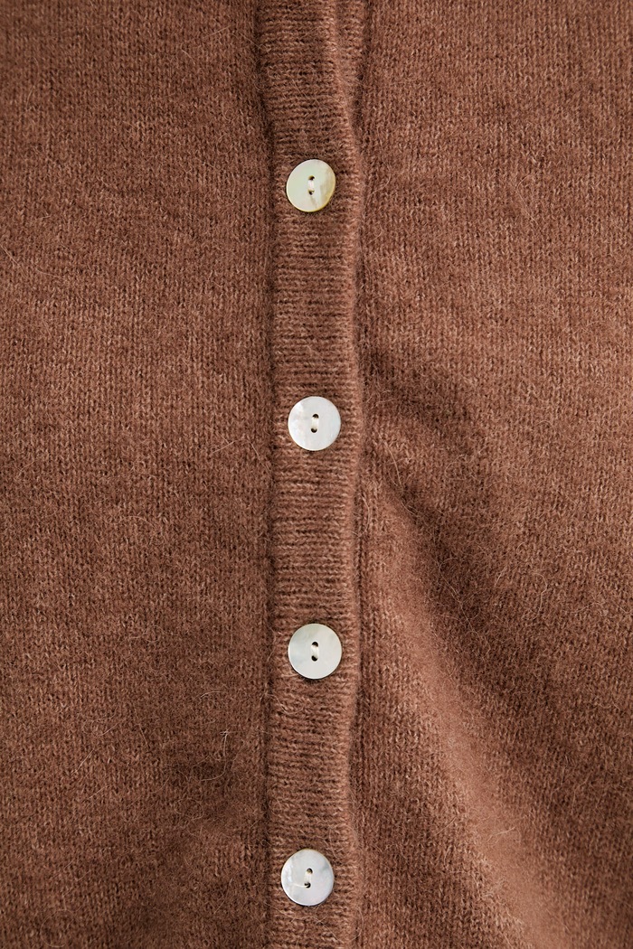 American Vintage kardigan z domieszką wełny GILET ML COL ROND VITO19E brązowy