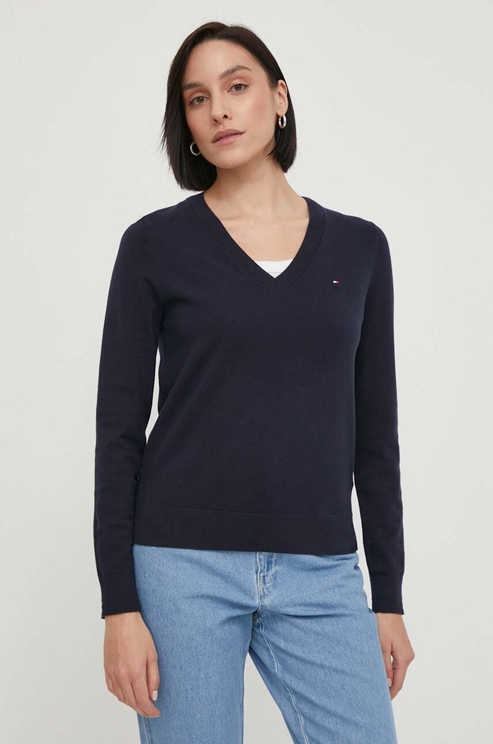 Svetr Tommy Hilfiger V výstřih námořnická modř WW0WW42049