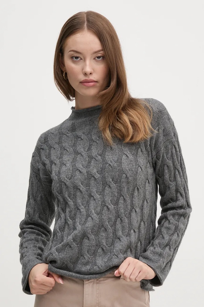 Svetr z vlněné směsi United Colors of Benetton kulatý šedá 1335D2467