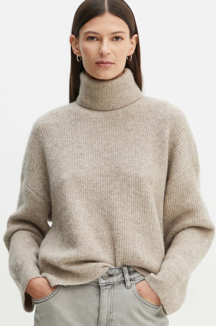 Gestuz sweter damski z wełną beżowy 10909333