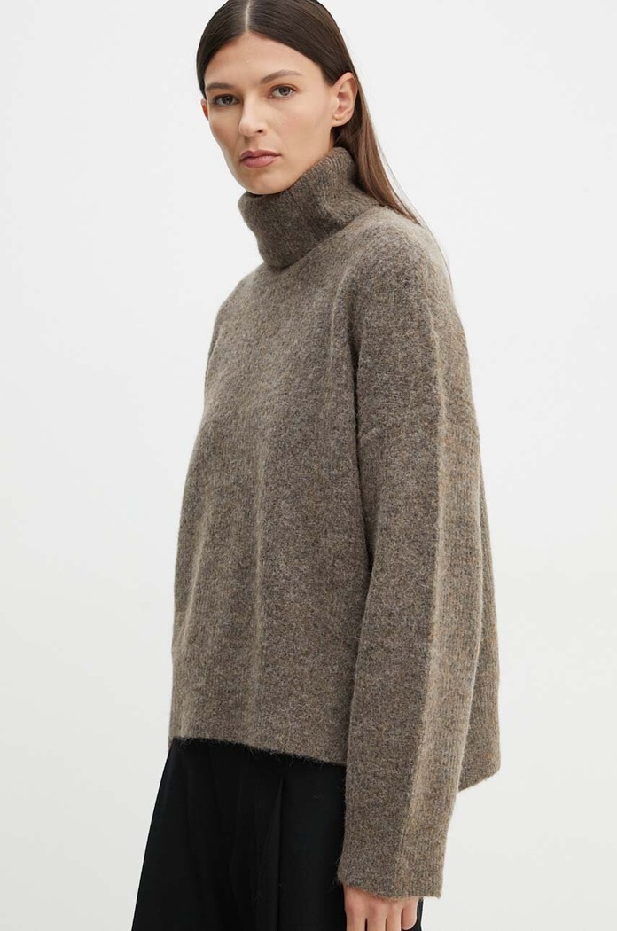 Gestuz sweter damski z wełną melanż brązowy 10909333