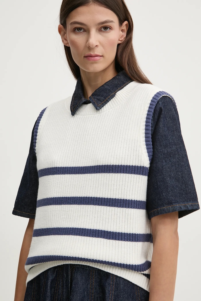Αμάνικο μπουφάν Renewed Creative Upcycling λευκό Upcycled.Sweater.Vest.4