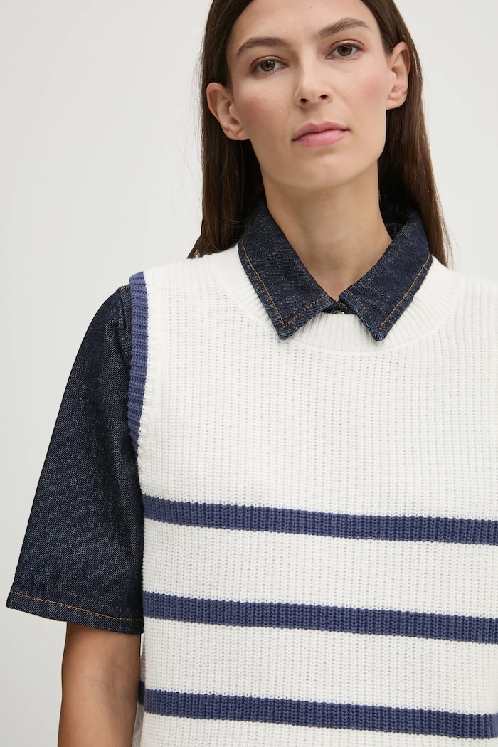 Αμάνικο μπουφάν Renewed Creative Upcycling Upcycled.Sweater.Vest.4 λευκό