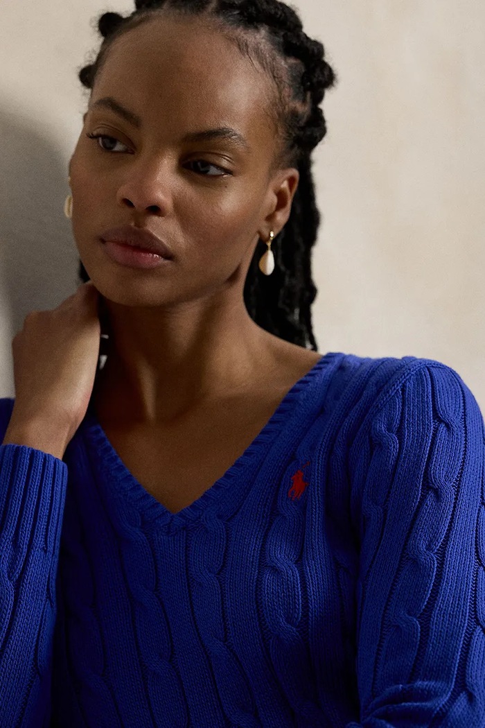 Свитер из хлопка для женщин Polo Ralph Lauren 211971870 голубой