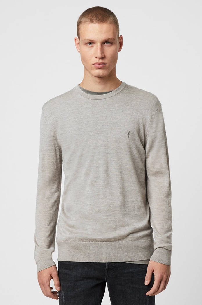 AllSaints - Pulover Mode Merino Crew subtiri gri MK129D