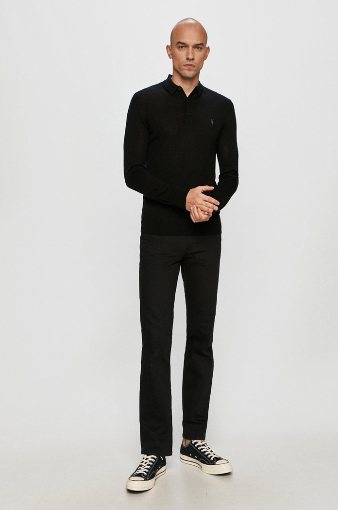AllSaints - Tričko s dlhým rukávom Mode Merino LS Polo MK005D čierna AA00