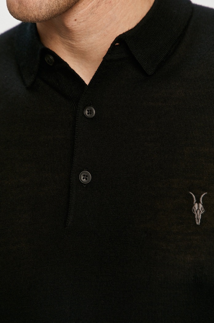 AllSaints - Tričko s dlhým rukávom Mode Merino LS Polo MK005D čierna