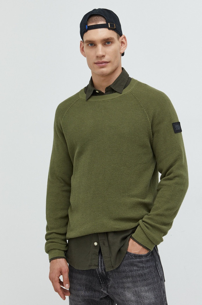 Bavlněný svetr Jack & Jones Jcoclassic kulatý zelená 12213677.FourLeafCl