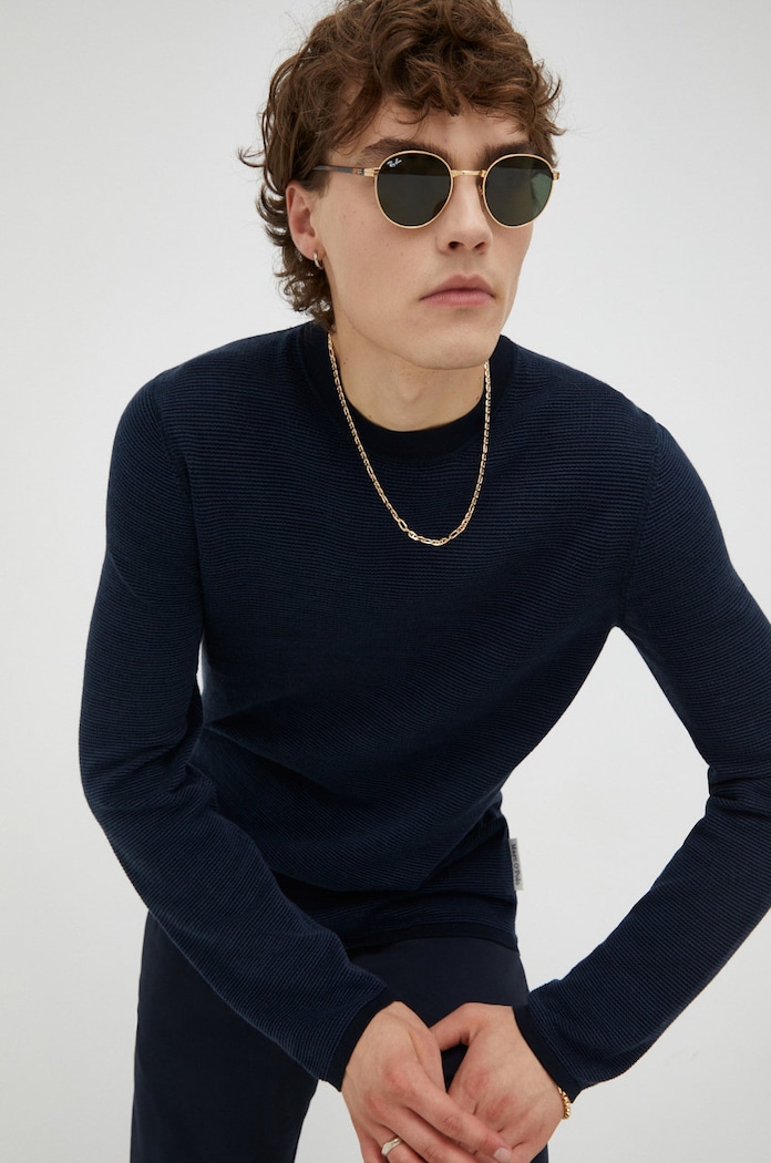 Marc O'Polo sweter z domieszką wełny okrągły granatowy M28510660376