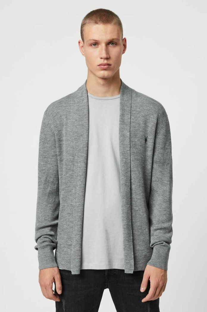 AllSaints kardigan wełniany MODE MERINO OPEN CAR wełna brązowy MK002D