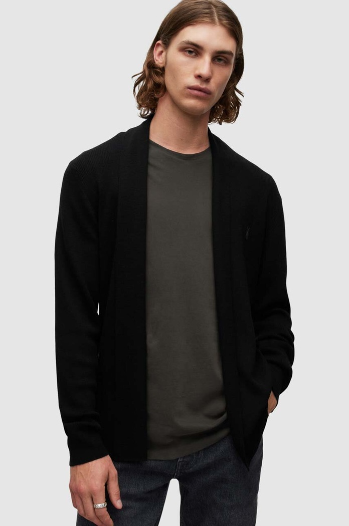 AllSaints kardigan wełniany MODE MERINO OPEN CAR wełna czarny MK002D