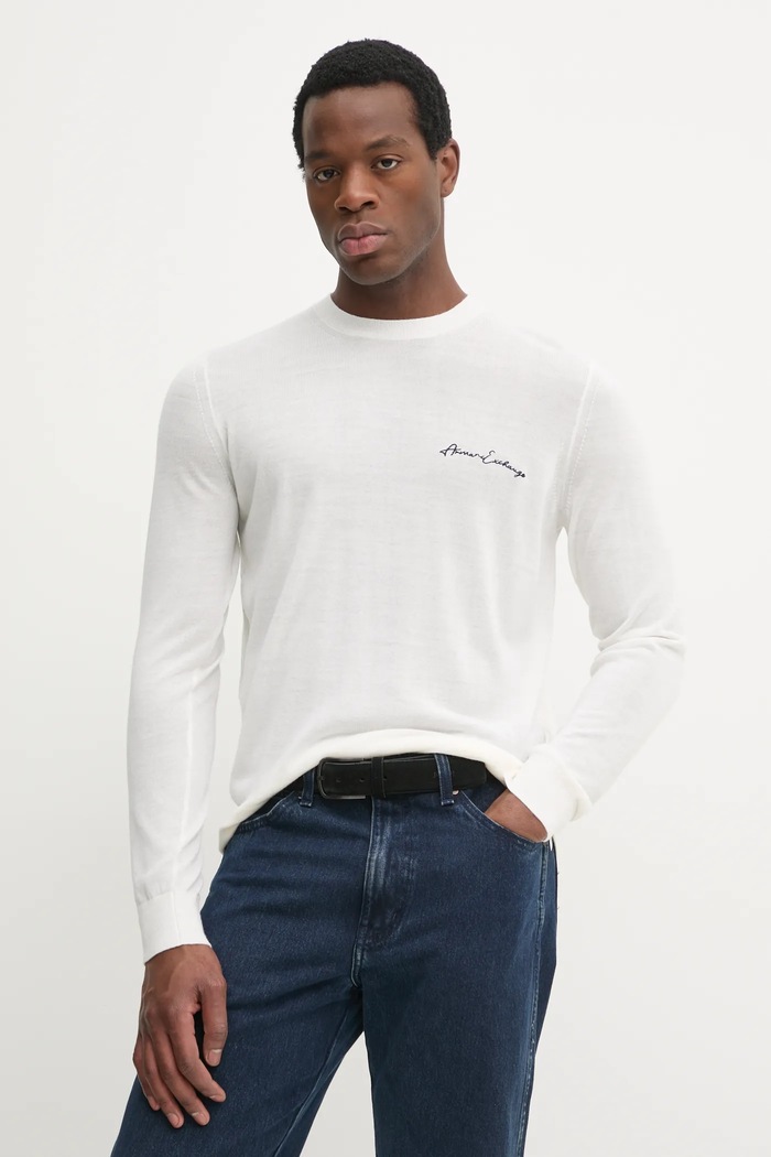 Volnen pulover Armani Exchange Našitek bež 8NZM5A.ZM1YZ