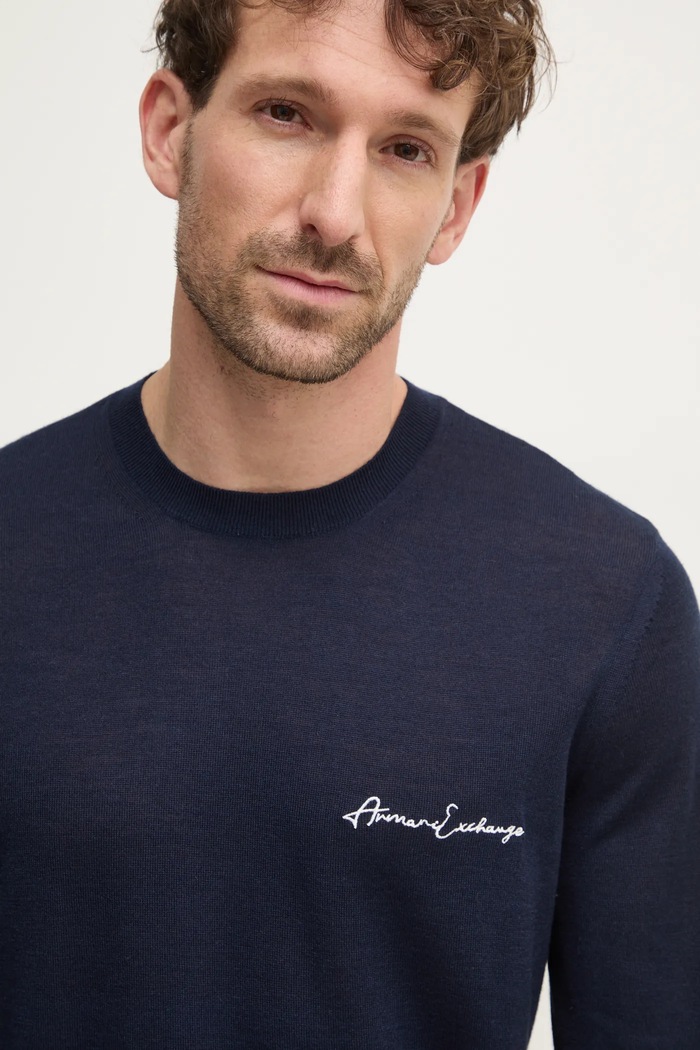 Armani Exchange sweter wełniany granatowy 8NZM5A.ZM1YZ