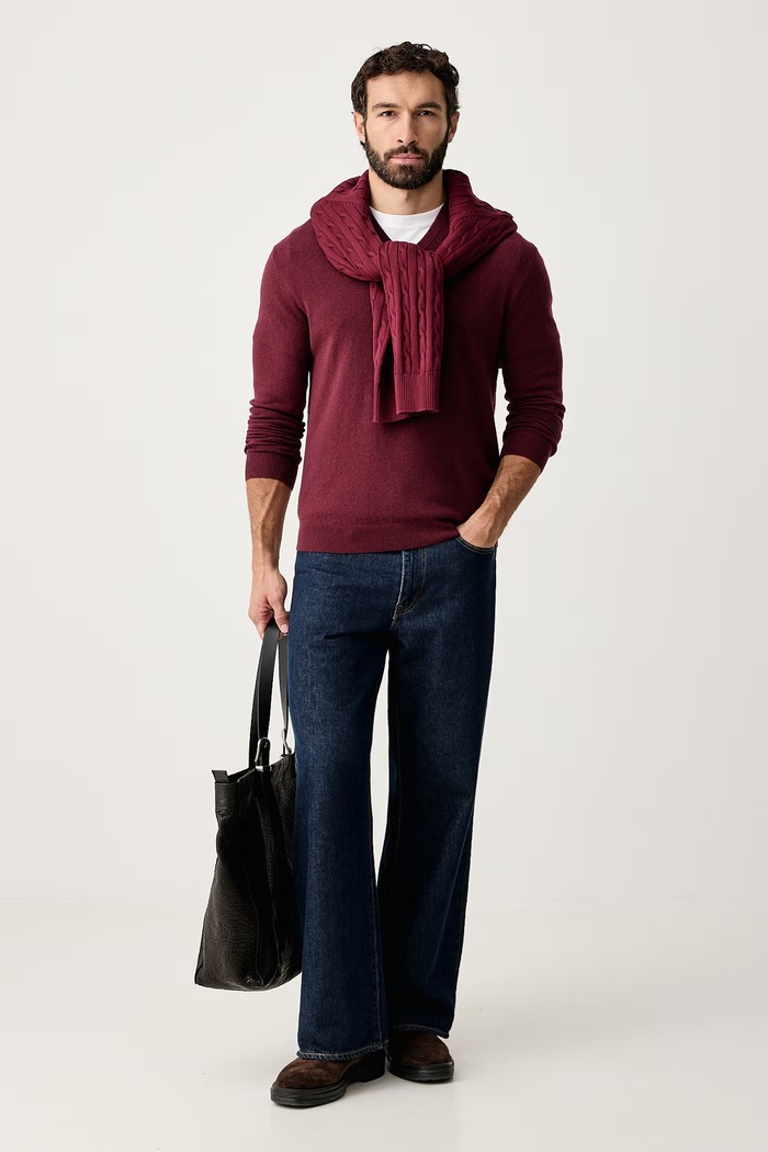 United Colors of Benetton Sweter męski wełniany 1002U4407 bordowy AA00