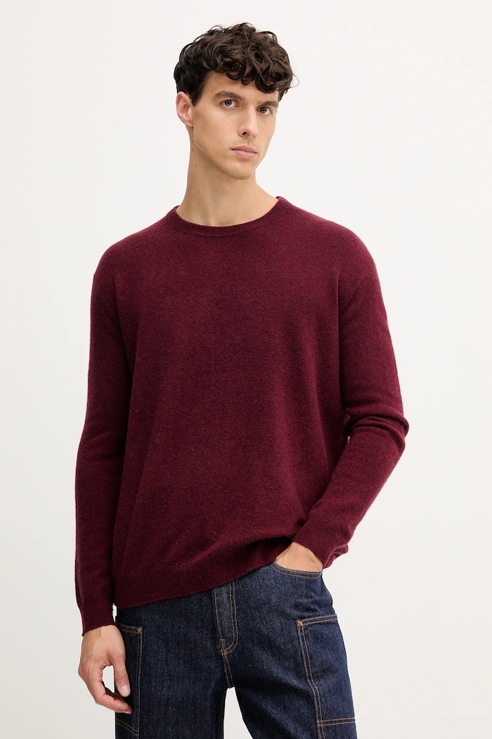 American Vintage pulover de lână grosime medie burgundia MRAX18A