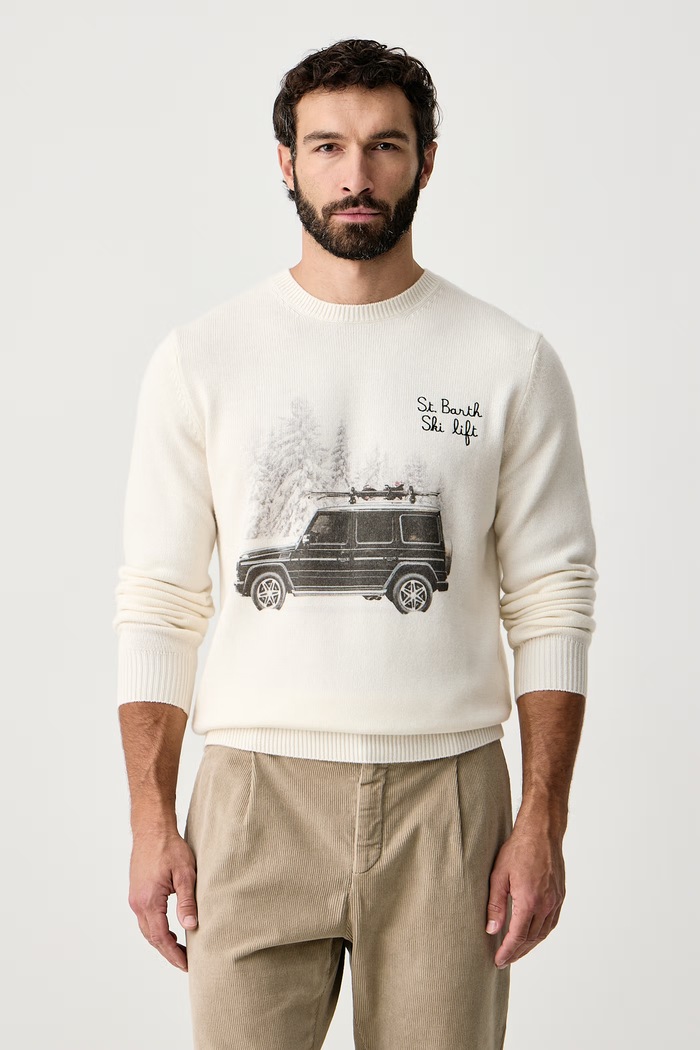 MC2 Saint Barth Sweter męski z wełną beżowy HER0022