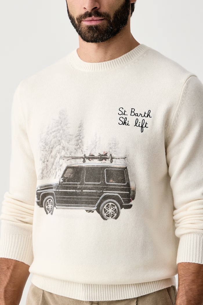 Sweter męski z wełną MC2 Saint Barth HER0022 beżowy