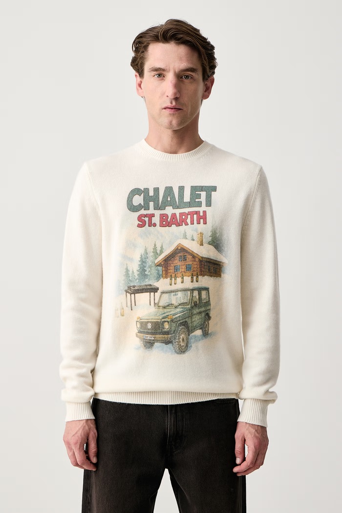 MC2 Saint Barth Sweter męski z wełną beżowy HER0022