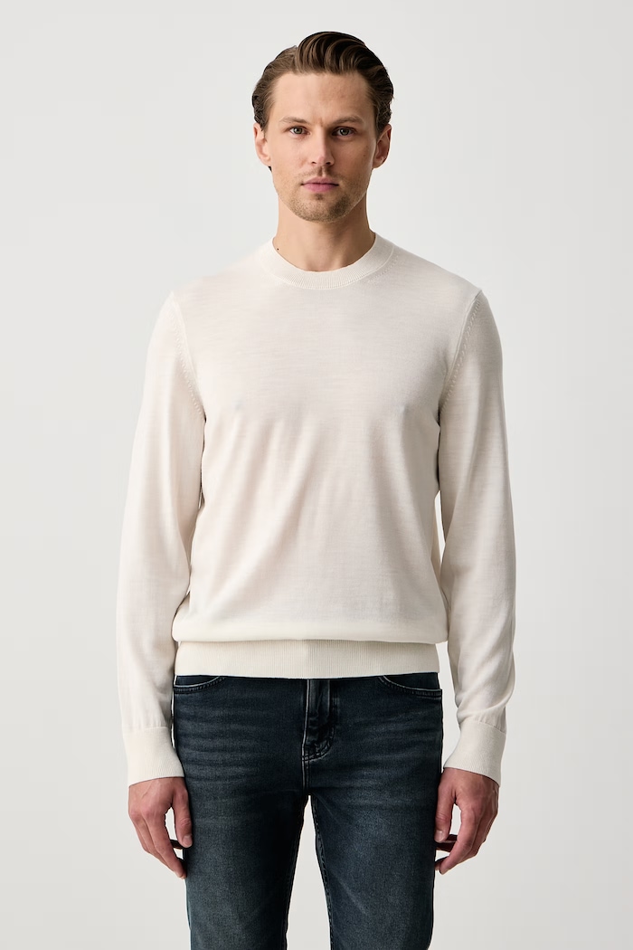 BOSS Sweter męski wełniany H-Leno beżowy 50565469