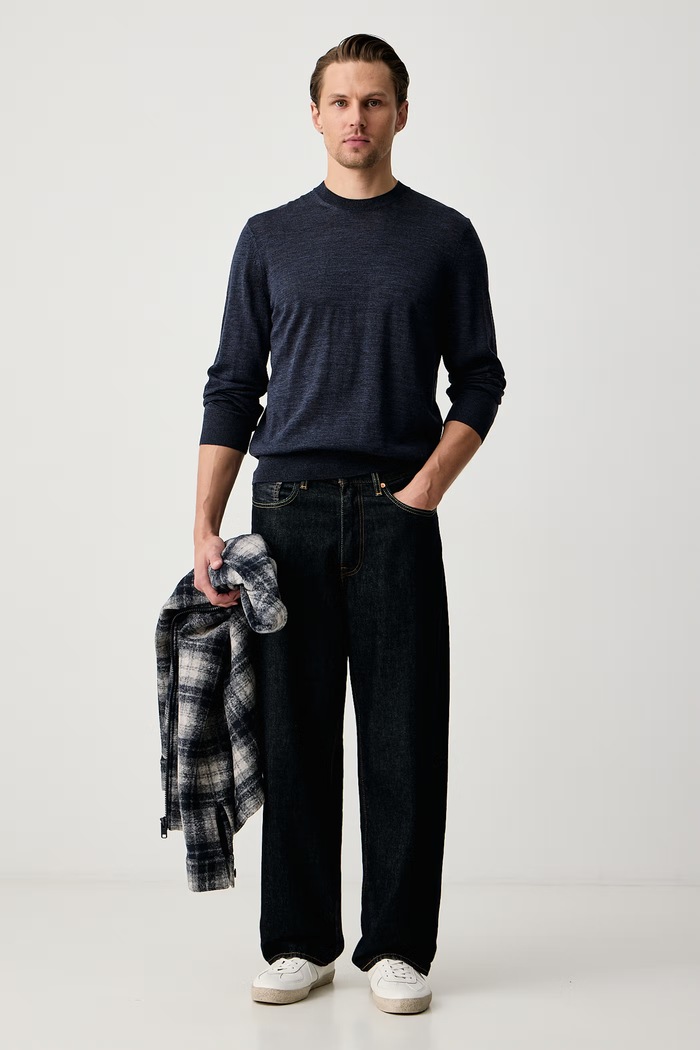 BOSS Sweter męski wełniany H-Leno 50565469 granatowy AA00